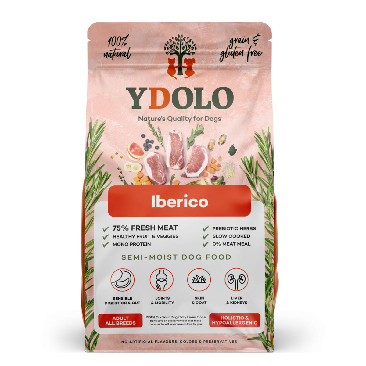 Sac YDOLO Healthy & Pure Iberico, croquettes semi-moist pour chiens