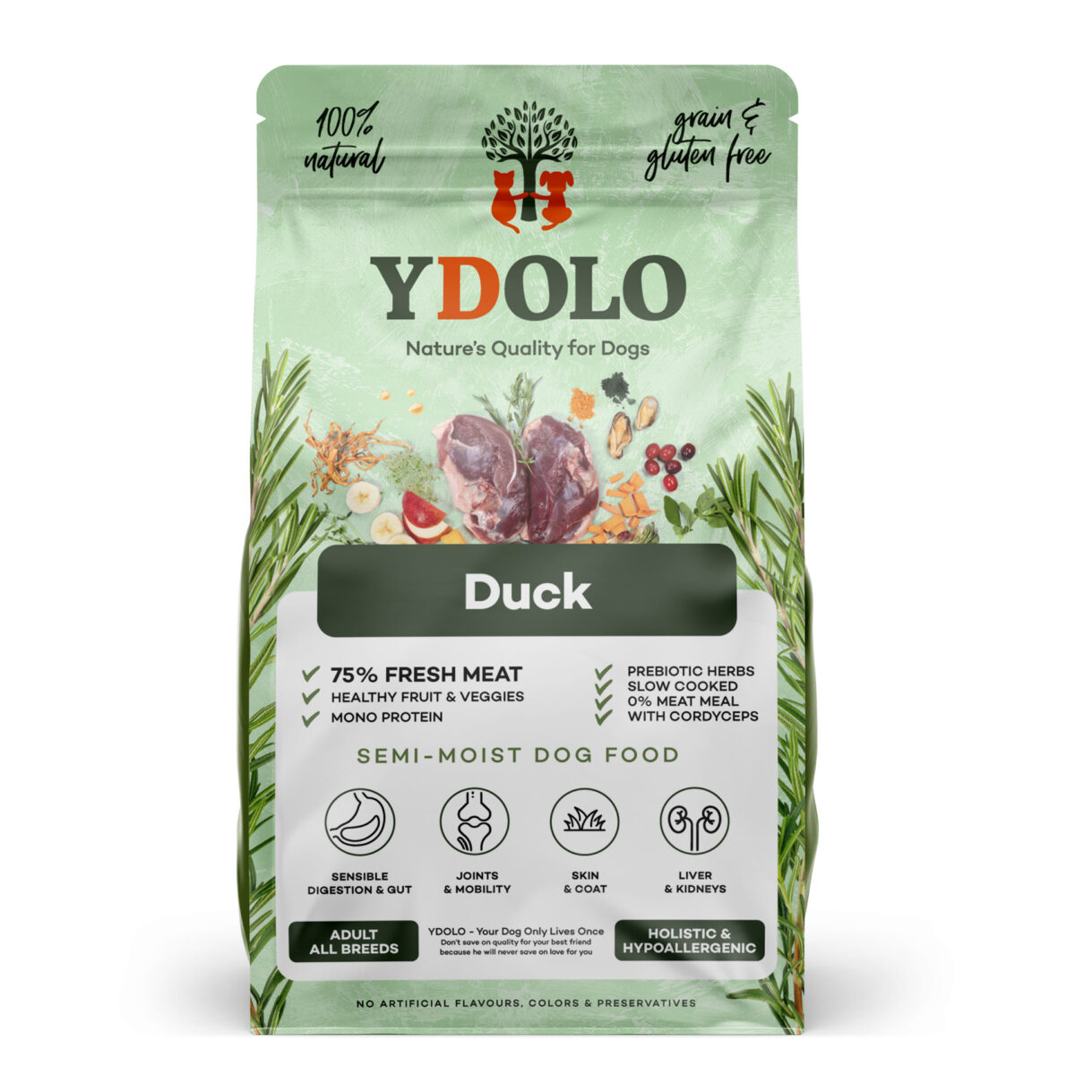 Sac YDOLO Healthy & Pure Duck, croquettes semi-moist pour chiens