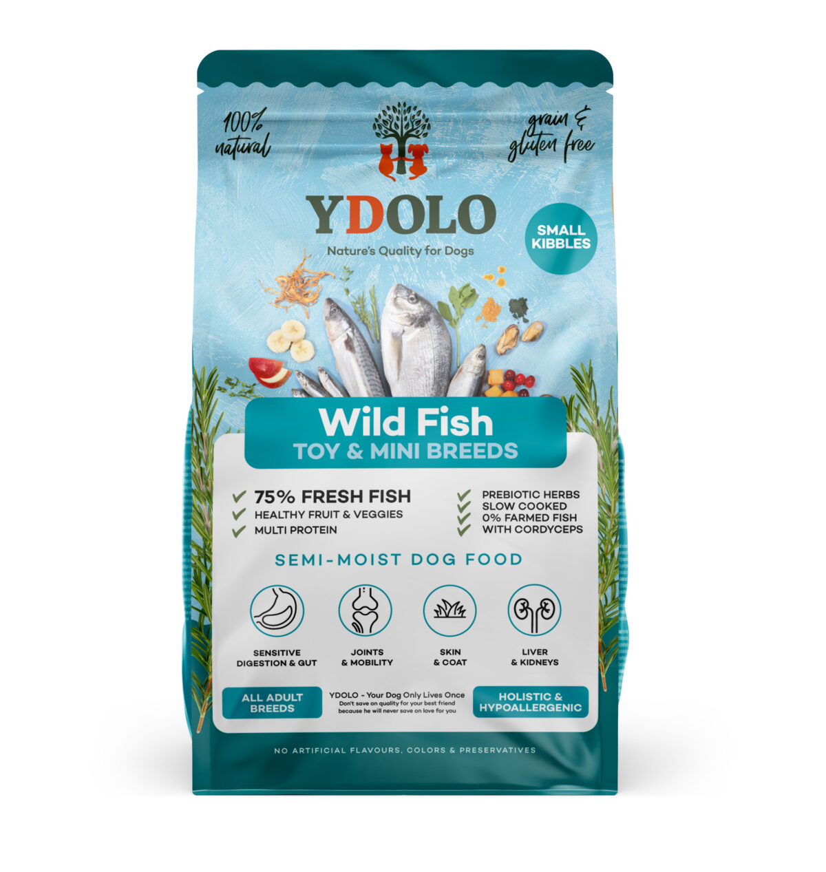 Zak YDOLO Healthy & Pure Wild Fish MINI hondenbrokken, 700 g